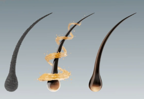 Illustration of hair strands with a focus on texture and color gradient.